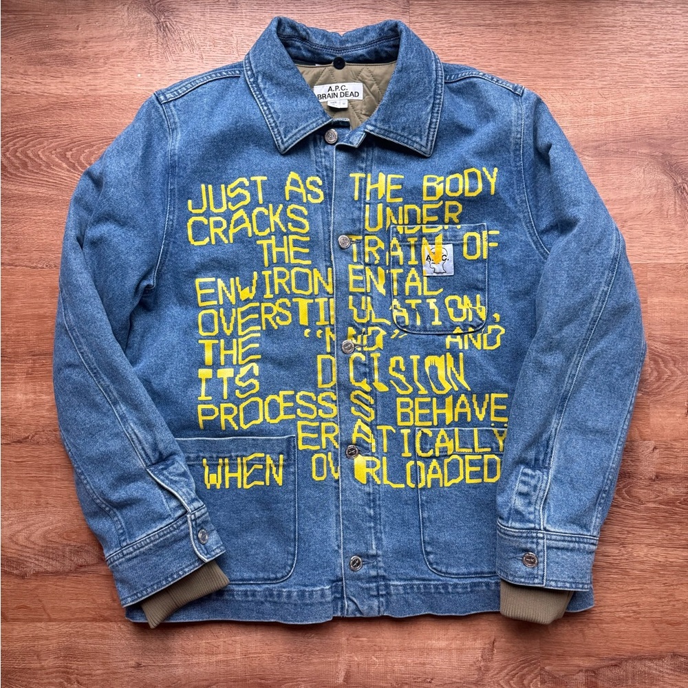 A.P.C. BrainDead Quilted-Lined Blue Denim Jacket with Olive Interior